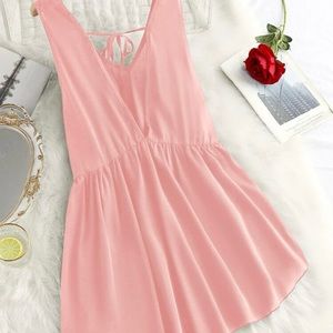 Shein Plus V-Neck Tie Back Ruffle Hem Tank Top